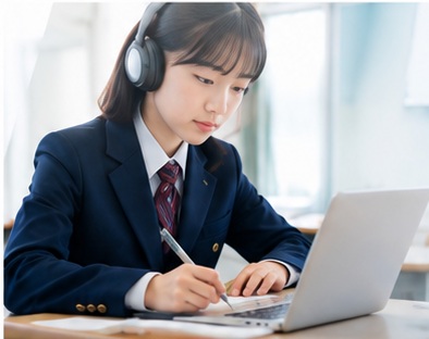 パソコンを使って学習する女子生徒